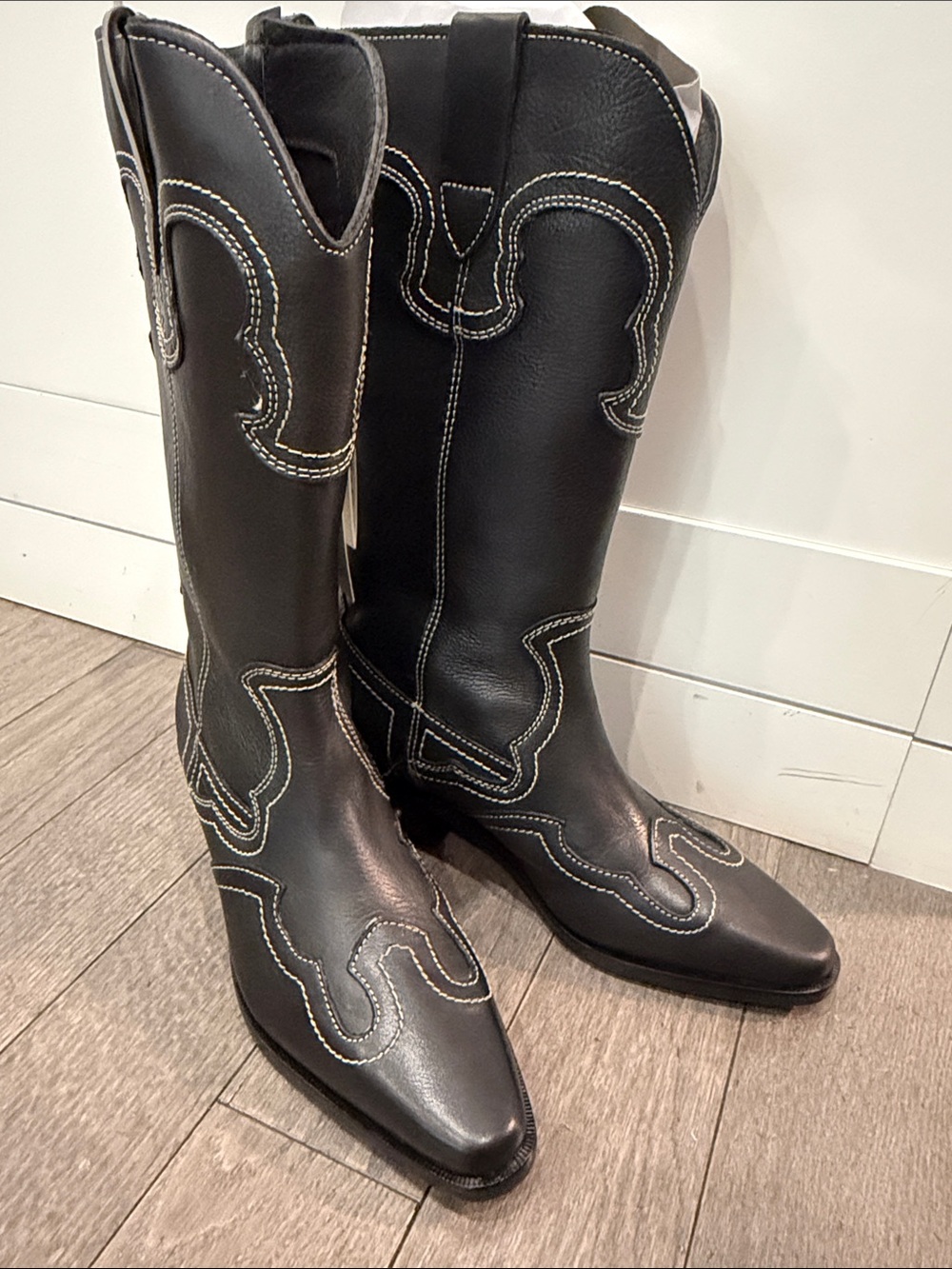 Mango Black cowboy Western-Style Heeled Knee Boots